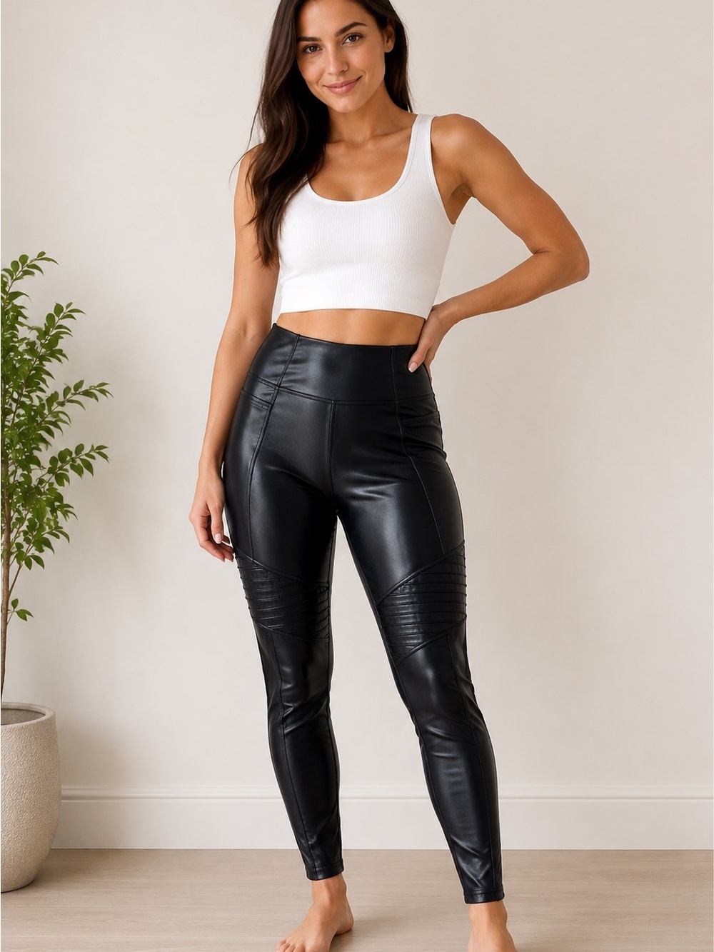 Athleta Inclination Moto Tight Leggings Black Faux Leather Shine Women’s Size M - Picture 5 of 5